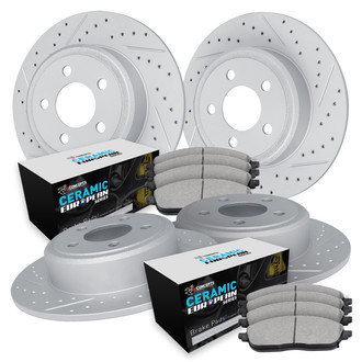 R1 Concepts® - Carbon Coated Drilled and Slotted Brake Kit with Euro Ceramic Pads
