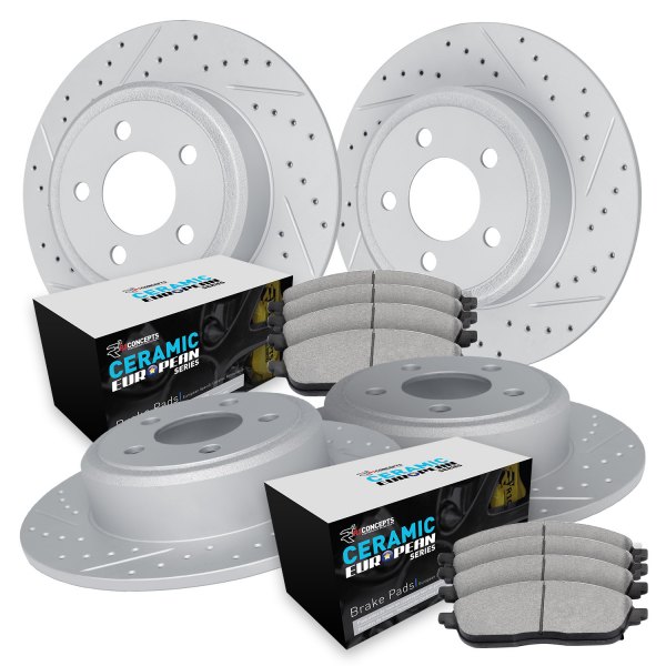  R1 Concepts® - Drilled and Slotted Front and Rear Brake Kit with Euro Ceramic Pads