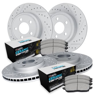 R1 Concepts® - Drilled and Slotted Front and Rear Brake Kit with Euro Ceramic Pads