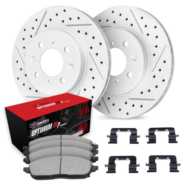  R1 Concepts® - Drilled and Slotted Front Brake Kit with Optimum OE Pads