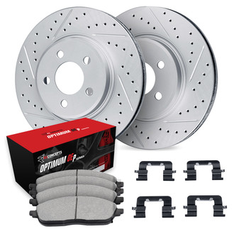 R1 Concepts® - Drilled and Slotted Front Brake Kit with Optimum OE Pads