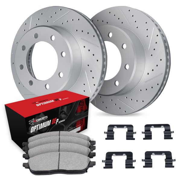  R1 Concepts® - Drilled and Slotted Front Brake Kit with Optimum OE Pads