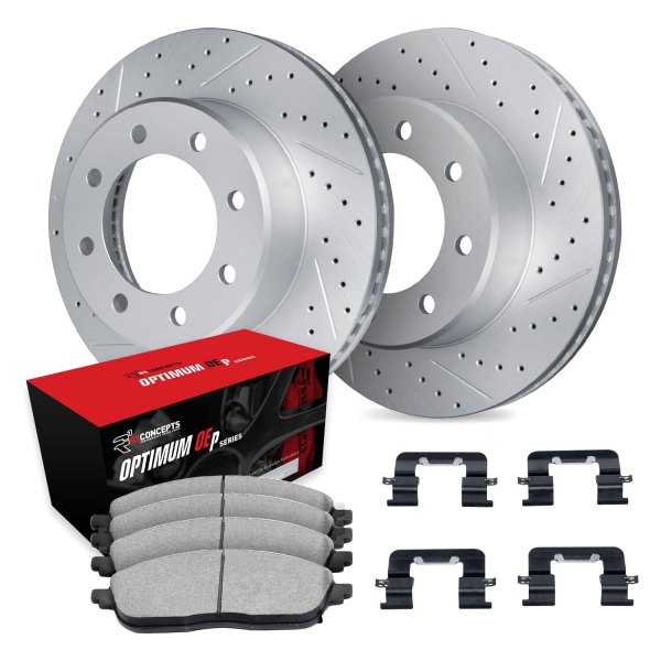  R1 Concepts® - Drilled and Slotted Rear Brake Kit with Optimum OE Pads