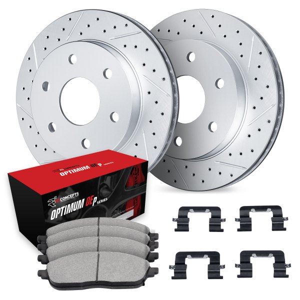  R1 Concepts® - Drilled and Slotted Rear Brake Kit with Optimum OE Pads