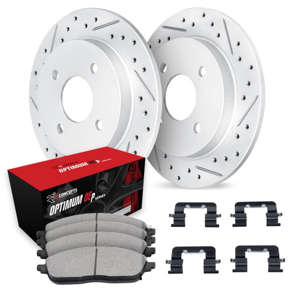  R1 Concepts® - Drilled and Slotted Rear Brake Kit with Optimum OE Pads