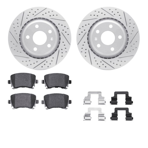  R1 Concepts® - Drilled and Slotted Rear Brake Kit with Optimum OE Pads