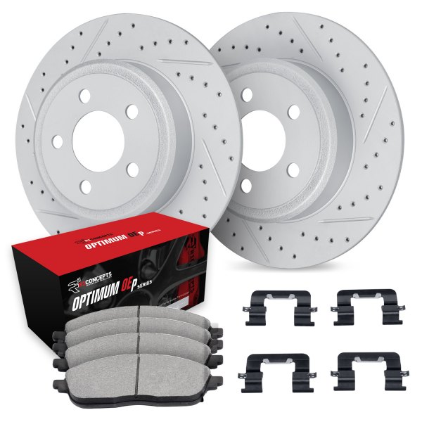  R1 Concepts® - Drilled and Slotted Rear Brake Kit with Optimum OE Pads