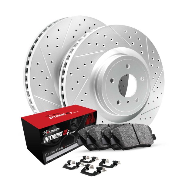  R1 Concepts® - Drilled and Slotted Rear Brake Kit with Optimum OE Pads