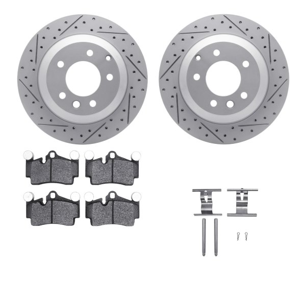  R1 Concepts® - Drilled and Slotted Rear Brake Kit with Optimum OE Pads