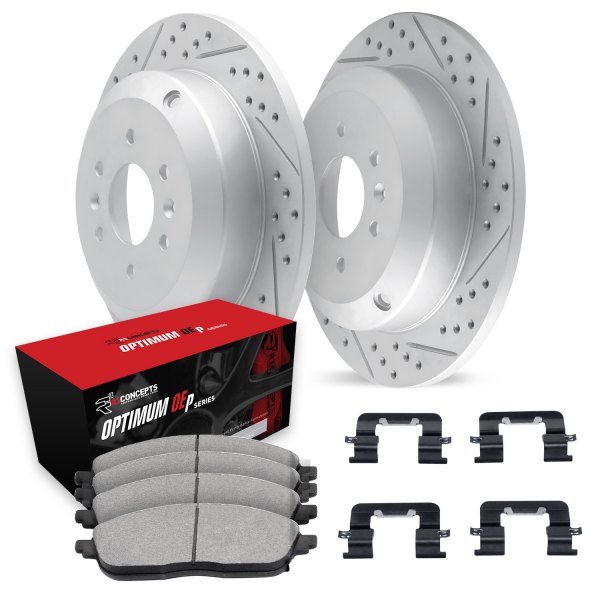  R1 Concepts® - Drilled and Slotted Rear Brake Kit with Optimum OE Pads