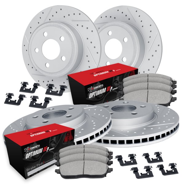  R1 Concepts® - Drilled and Slotted Front and Rear Brake Kit with Optimum OE Pads