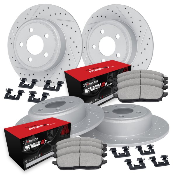  R1 Concepts® - Drilled and Slotted Front and Rear Brake Kit with Optimum OE Pads