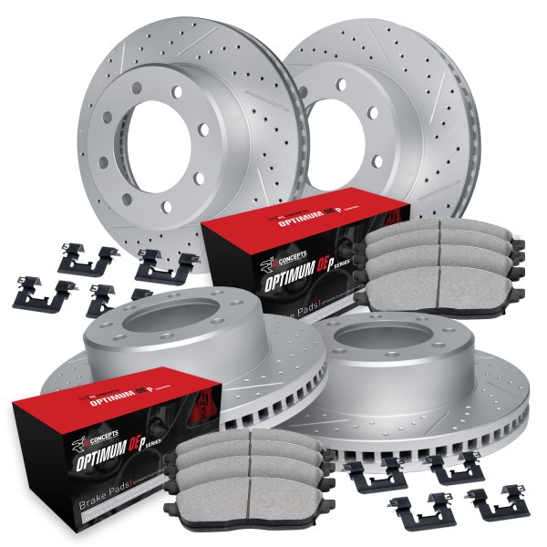  R1 Concepts® - Drilled and Slotted Front and Rear Brake Kit with Optimum OE Pads