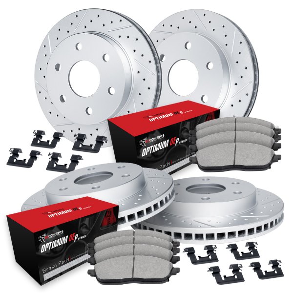  R1 Concepts® - Drilled and Slotted Front and Rear Brake Kit with Optimum OE Pads