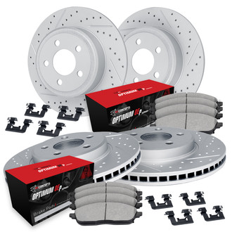 R1 Concepts® - Carbon Coated Drilled and Slotted Brake Kit with Optimum OE Pads