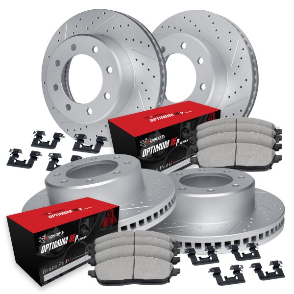  R1 Concepts® - Drilled and Slotted Front and Rear Brake Kit with Optimum OE Pads