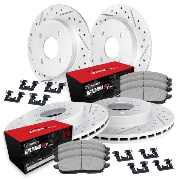  R1 Concepts® - Drilled and Slotted Front and Rear Brake Kit with Optimum OE Pads