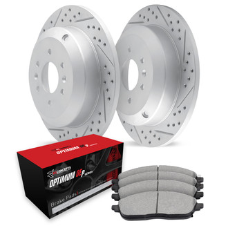 R1 Concepts® - Drilled and Slotted Rear Brake Kit with Optimum OE Pads