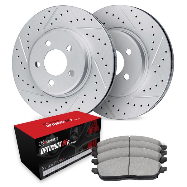  R1 Concepts® - Drilled and Slotted Front Brake Kit with Optimum OE Pads