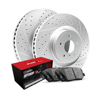 R1 Concepts® - Carbon Coated Drilled and Slotted Brake Kit with Optimum OE Pads