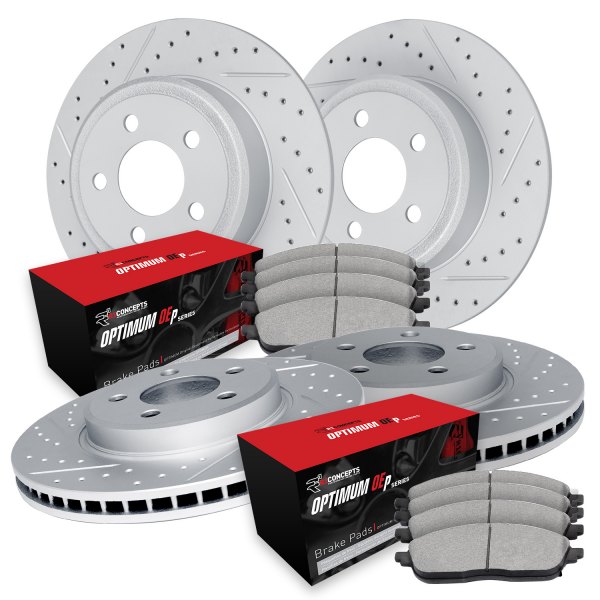  R1 Concepts® - Drilled and Slotted Front and Rear Brake Kit with Optimum OE Pads