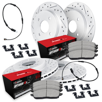R1 Concepts® - Drilled and Slotted Front and Rear Brake Kit with Optimum OE Pads