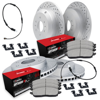 R1 Concepts® - Drilled and Slotted Front and Rear Brake Kit with Optimum OE Pads