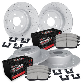 R1 Concepts® - Drilled and Slotted Front and Rear Brake Kit with Performance Sport Pads