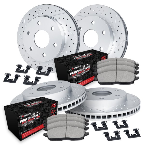  R1 Concepts® - Drilled and Slotted Front and Rear Brake Kit with Performance Sport Pads