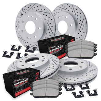 R1 Concepts® - Drilled and Slotted Front and Rear Brake Kit with Performance Sport Pads