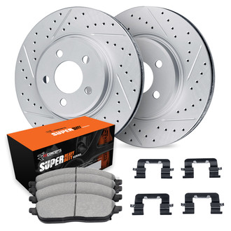 R1 Concepts® WBXH1-40036 - Drilled and Slotted Front Brake Kit with Super Duty Pads