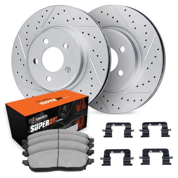  R1 Concepts® - Drilled and Slotted Front Brake Kit with Super Duty Pads