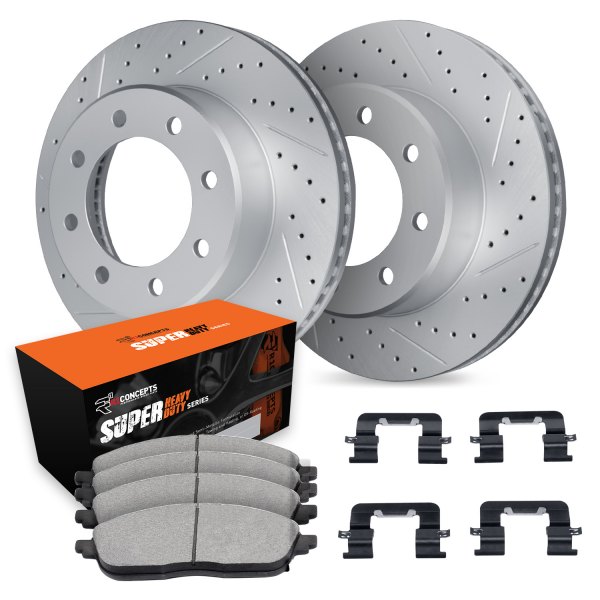  R1 Concepts® - Drilled and Slotted Front Brake Kit with Super Duty Pads