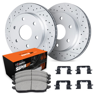R1 Concepts® - Drilled and Slotted Front Brake Kit with Super Duty Pads