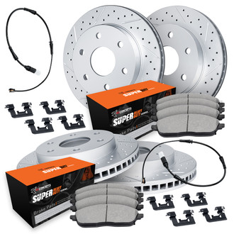 R1 Concepts® - Carbon Coated Drilled and Slotted Brake Kit with Super Duty Pads