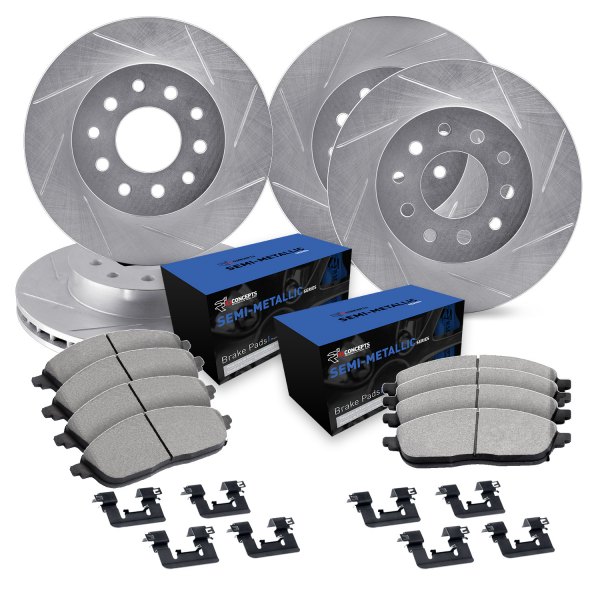  R1 Concepts® - Slotted Front and Rear Brake Kit with Semi-Met Pads