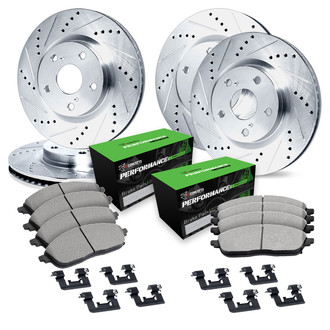 R1 Concepts® - Drilled and Slotted Front and Rear Brake Kit with Performance Sport Pads