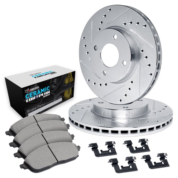  R1 Concepts® - Drilled and Slotted Front Brake Kit with Euro Ceramic Pads