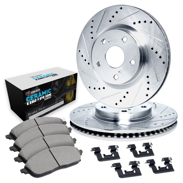  R1 Concepts® - Drilled and Slotted Front Brake Kit with Euro Ceramic Pads