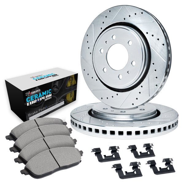  R1 Concepts® - Drilled and Slotted Front Brake Kit with Euro Ceramic Pads