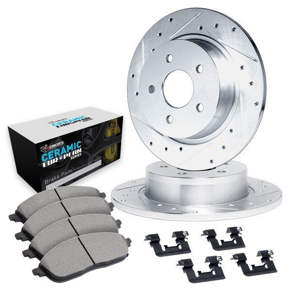  R1 Concepts® - Drilled and Slotted Rear Brake Kit with Euro Ceramic Pads