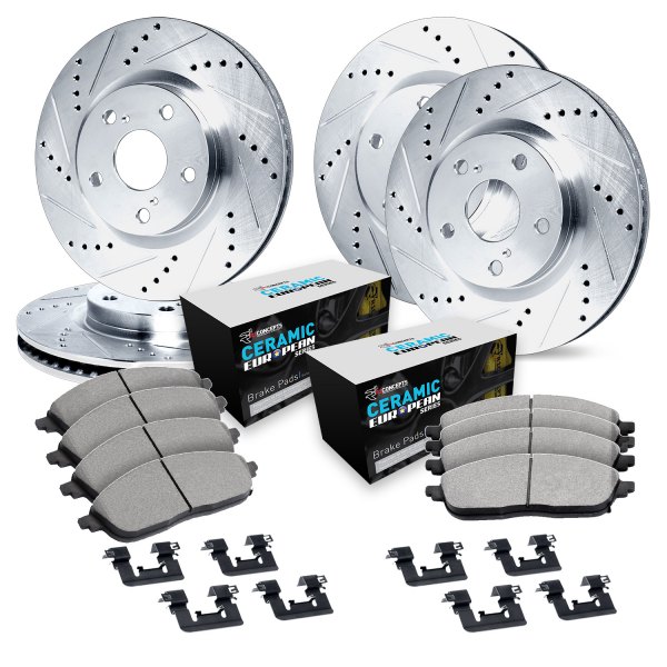  R1 Concepts® - Drilled and Slotted Front and Rear Brake Kit with Euro Ceramic Pads