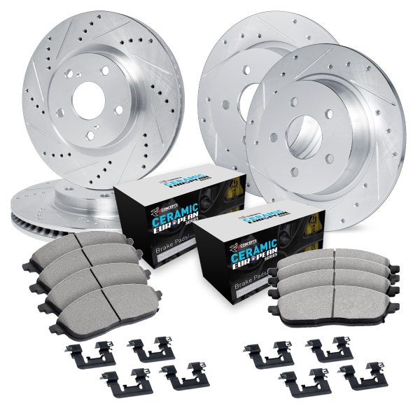  R1 Concepts® - Drilled and Slotted Front and Rear Brake Kit with Euro Ceramic Pads