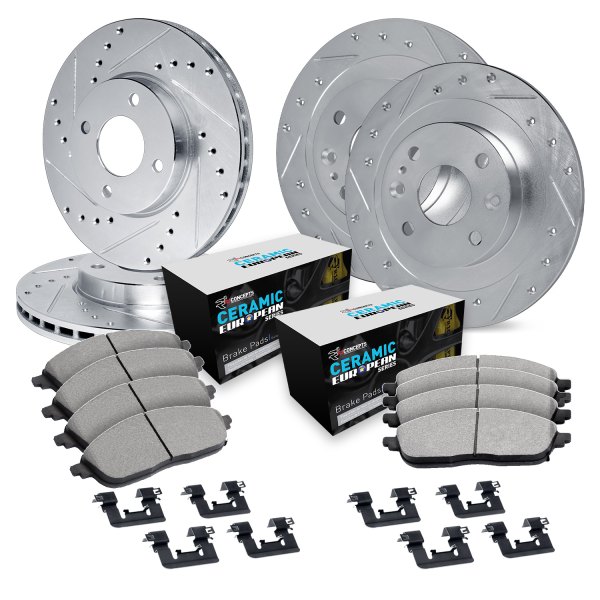  R1 Concepts® - Drilled and Slotted Front and Rear Brake Kit with Euro Ceramic Pads