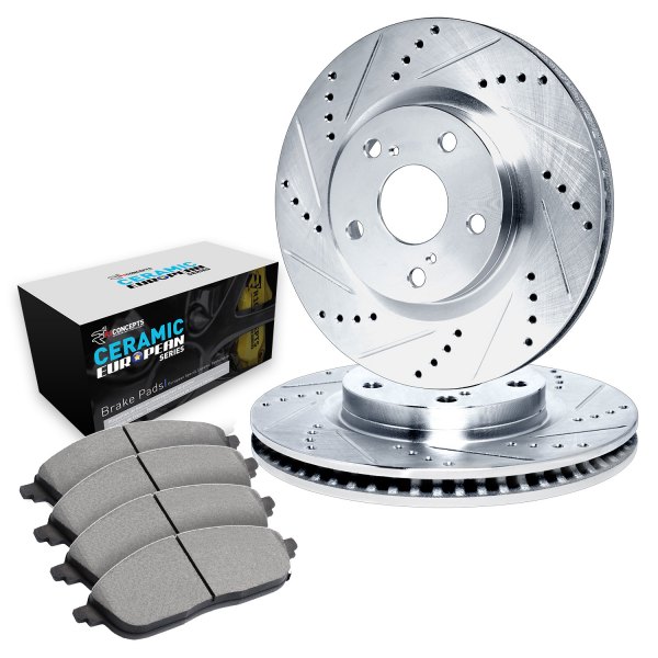  R1 Concepts® - Drilled and Slotted Front Brake Kit with Euro Ceramic Pads