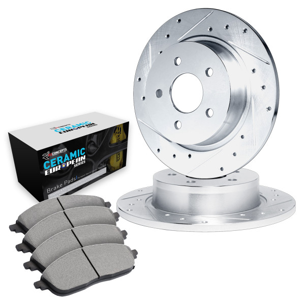 R1 Concepts Rear Brakes & Rotors | Rear Brake Pads | Brake Rotors & Pads | Ceramic Brake Pads & Rotors | Fits Fiat 500 2012-2019