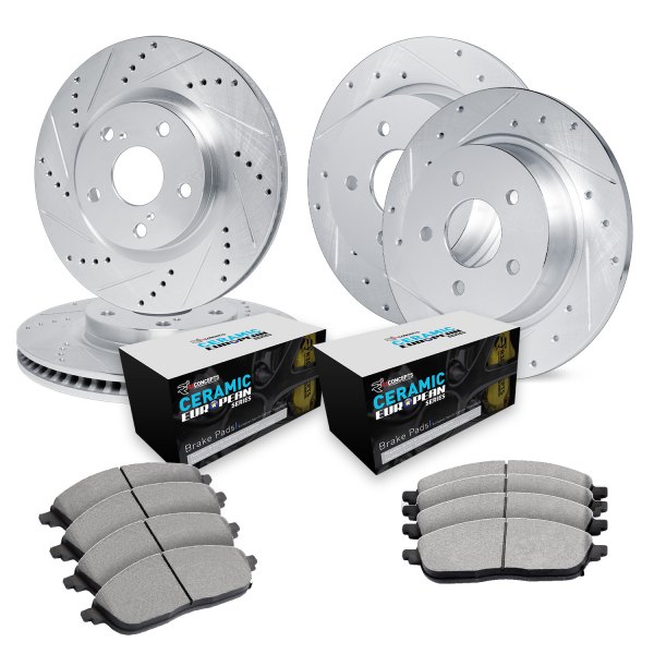  R1 Concepts® - Drilled and Slotted Front and Rear Brake Kit with Euro Ceramic Pads