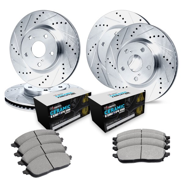  R1 Concepts® - Drilled and Slotted Front and Rear Brake Kit with Euro Ceramic Pads