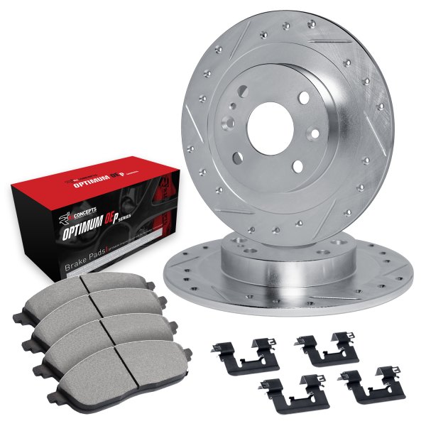  R1 Concepts® - Drilled and Slotted Rear Brake Kit with Optimum OE Pads