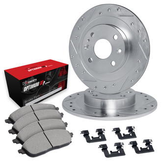 R1 Concepts® WGUH1-16000 - Drilled and Slotted Rear Brake Kit with Optimum OE Pads